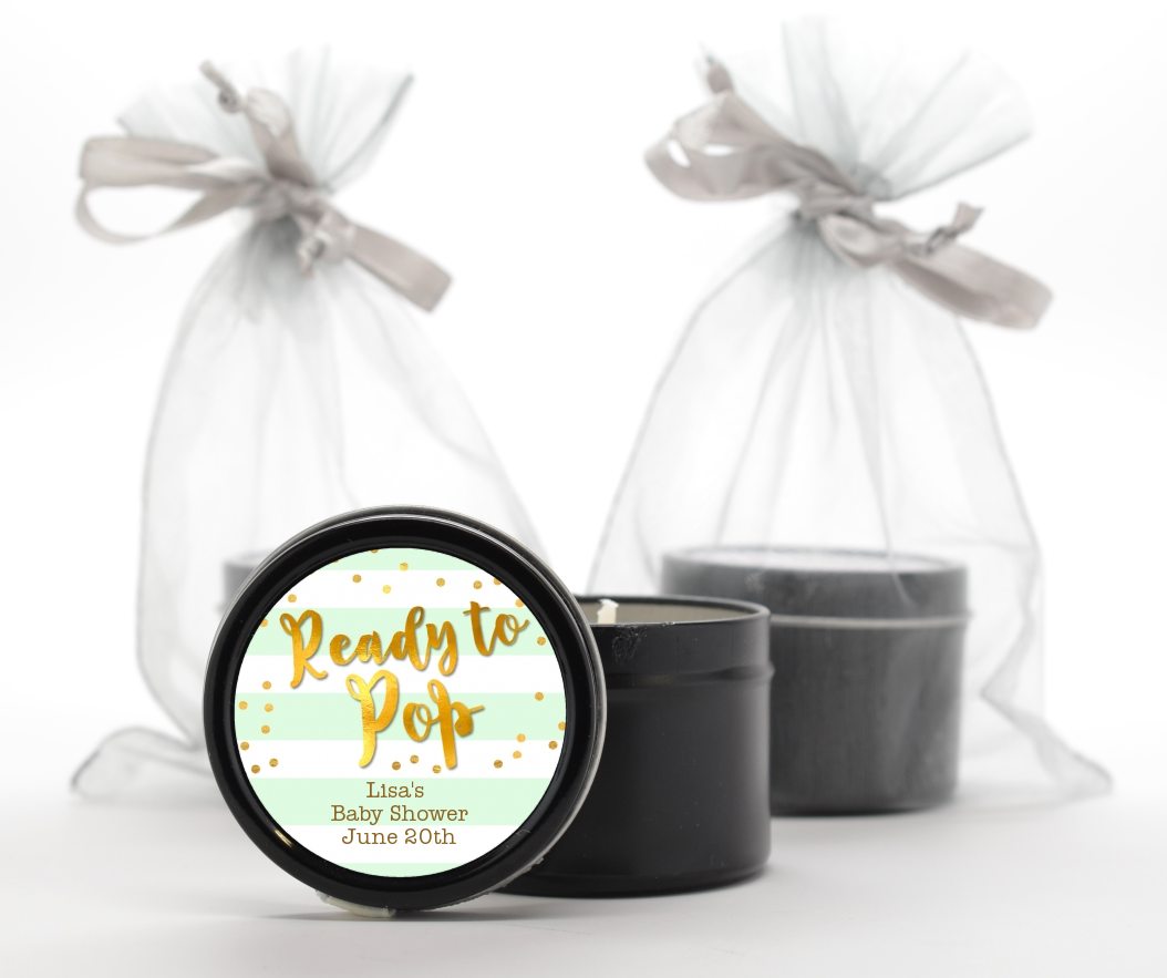  Ready To Pop Gold - Baby Shower Black Candle Tin Favors Option 1