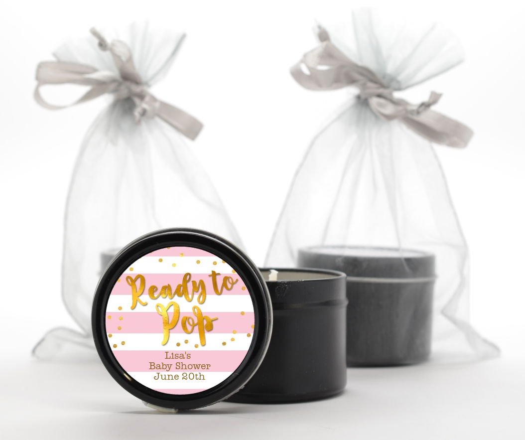  Ready To Pop Gold - Baby Shower Black Candle Tin Favors Option 1