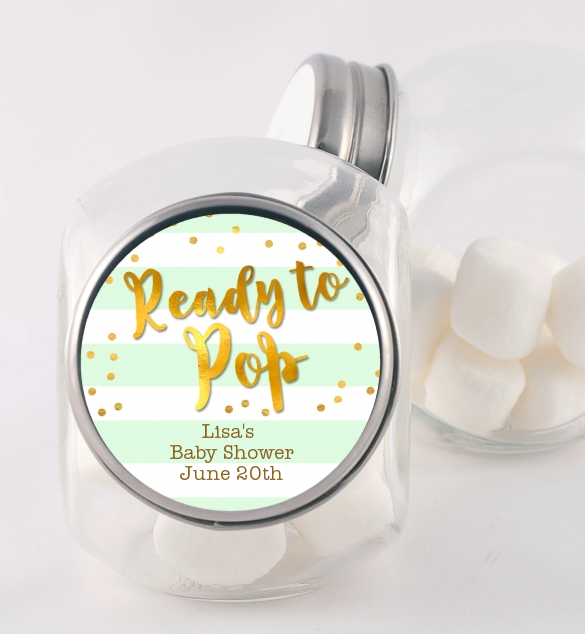  Ready To Pop Gold - Personalized Baby Shower Candy Jar Option 1