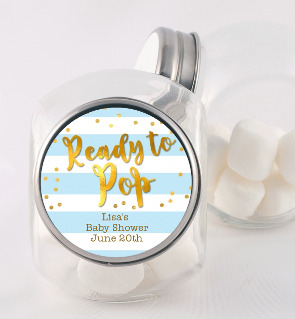  Ready To Pop Gold - Personalized Baby Shower Candy Jar Option 1