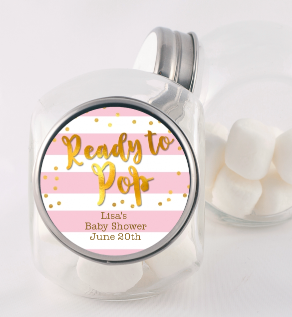  Ready To Pop Gold - Personalized Baby Shower Candy Jar Option 1
