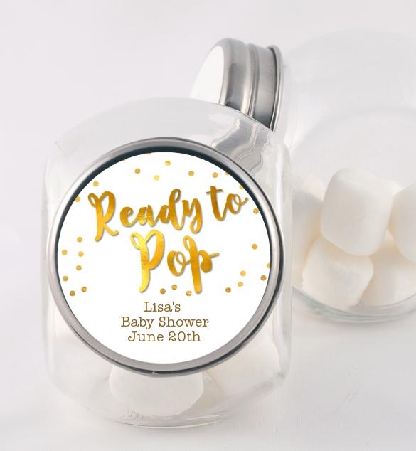  Ready To Pop Gold - Personalized Baby Shower Candy Jar Option 1