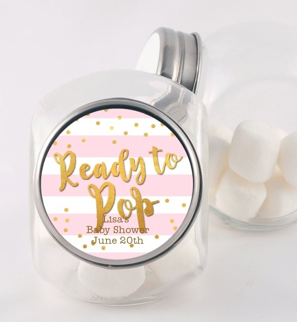  Ready To Pop Gold - Personalized Baby Shower Candy Jar Option 1