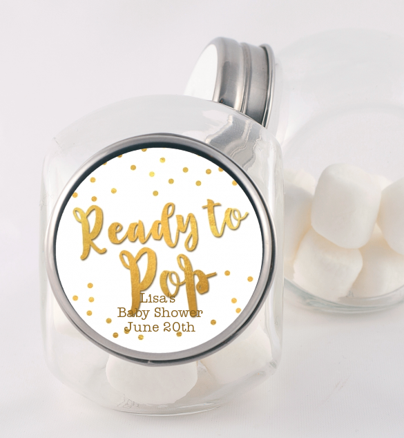  Ready To Pop Gold - Personalized Baby Shower Candy Jar Option 1