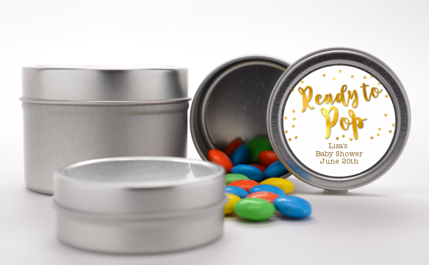  Ready To Pop Gold - Custom Baby Shower Favor Tins Option 1