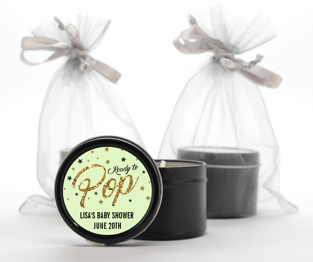  Ready To Pop Gold Glitter - Baby Shower Black Candle Tin Favors Option 1