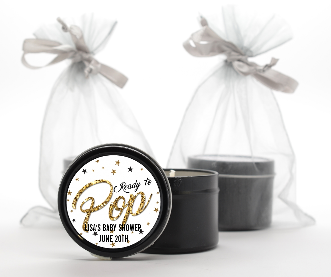  Ready To Pop Gold Glitter - Baby Shower Black Candle Tin Favors Option 1