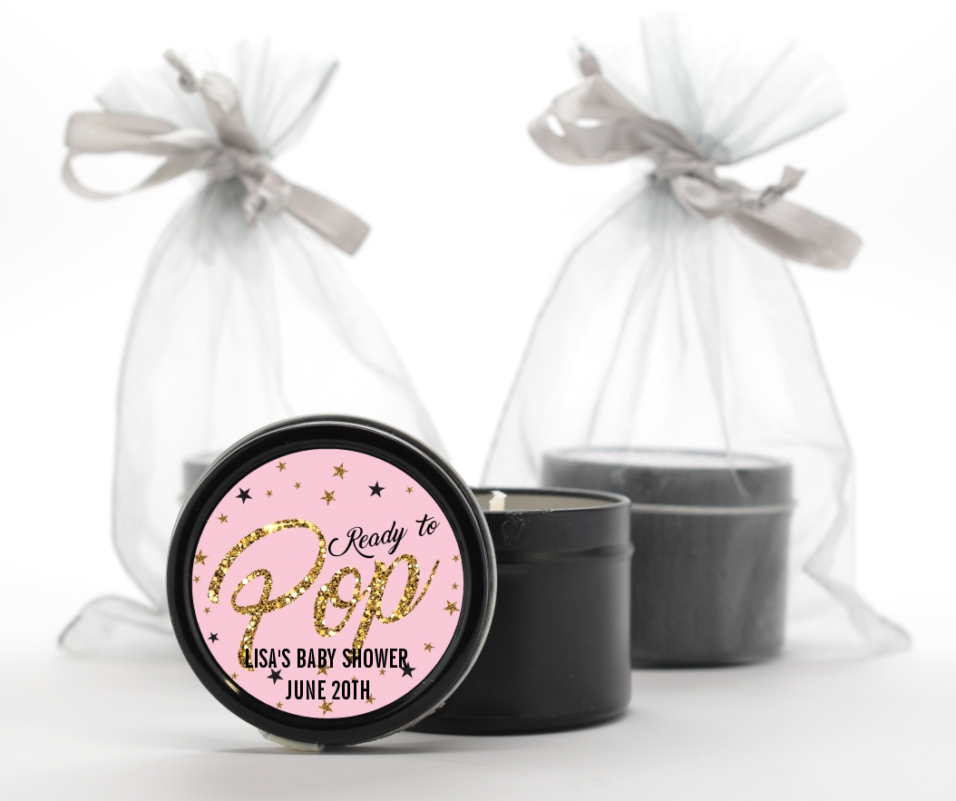  Ready To Pop Gold Glitter - Baby Shower Black Candle Tin Favors Option 1