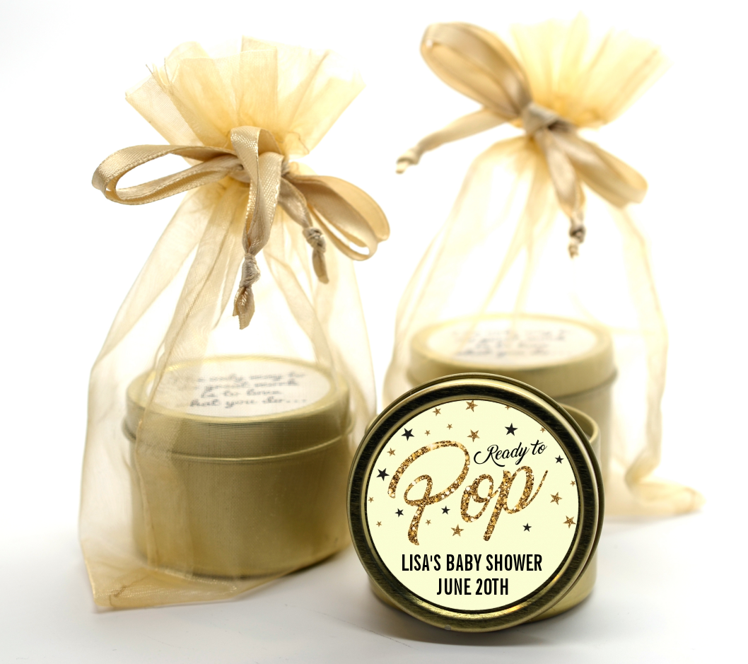  Ready To Pop Gold Glitter - Baby Shower Gold Tin Candle Favors Option 1