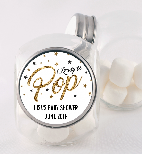  Ready To Pop Gold Glitter - Personalized Baby Shower Candy Jar Option 1