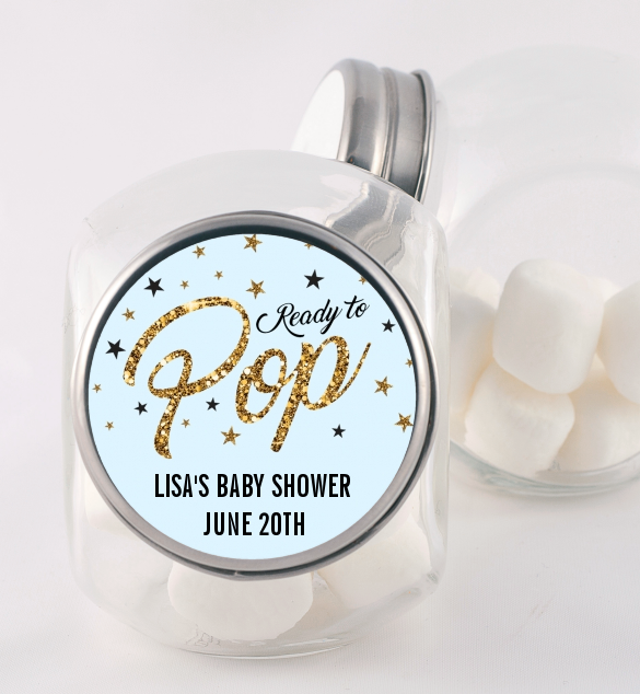  Ready To Pop Gold Glitter - Personalized Baby Shower Candy Jar Option 1