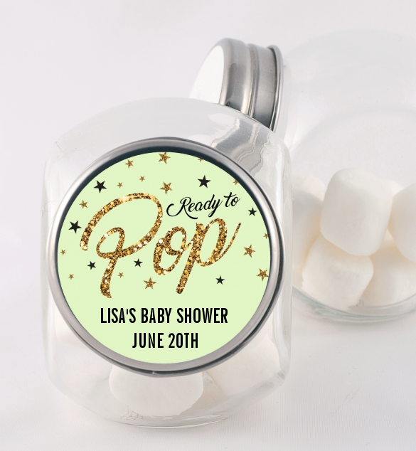  Ready To Pop Gold Glitter - Personalized Baby Shower Candy Jar Option 1