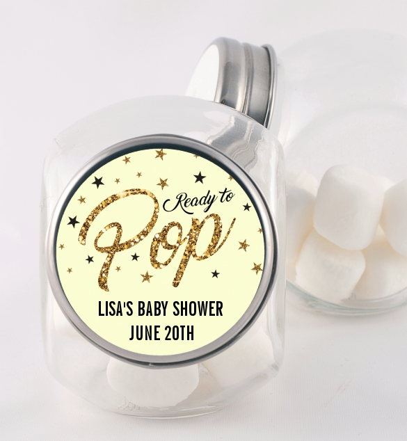  Ready To Pop Gold Glitter - Personalized Baby Shower Candy Jar Option 1