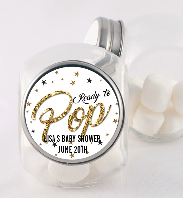  Ready To Pop Gold Glitter - Personalized Baby Shower Candy Jar Option 1