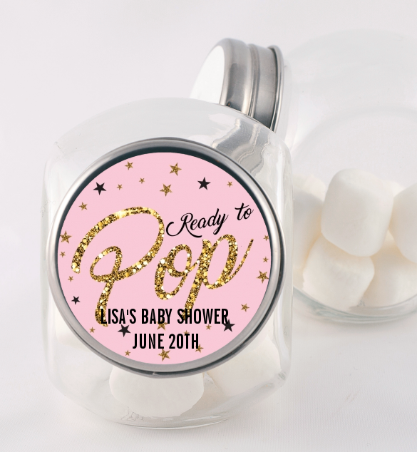  Ready To Pop Gold Glitter - Personalized Baby Shower Candy Jar Option 1