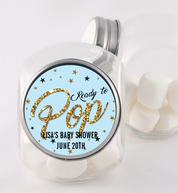  Ready To Pop Gold Glitter - Personalized Baby Shower Candy Jar Option 1