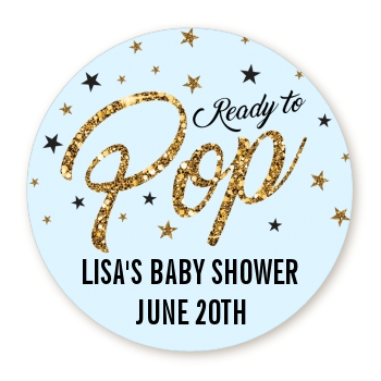  Ready To Pop Gold Glitter - Round Personalized Baby Shower Sticker Labels Option 1