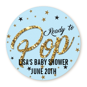  Ready To Pop Gold Glitter - Round Personalized Baby Shower Sticker Labels Option 1