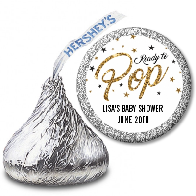  Ready To Pop Gold Glitter - Hershey Kiss Baby Shower Sticker Labels Option 1