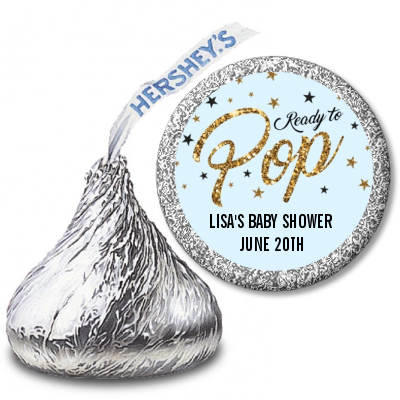  Ready To Pop Gold Glitter - Hershey Kiss Baby Shower Sticker Labels Option 1