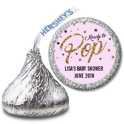  Ready To Pop Gold Glitter - Hershey Kiss Baby Shower Sticker Labels Option 1
