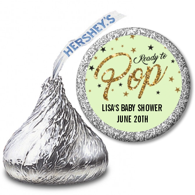  Ready To Pop Gold Glitter - Hershey Kiss Baby Shower Sticker Labels Option 1