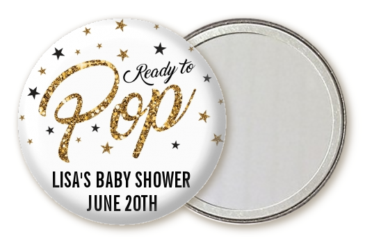  Ready To Pop Gold Glitter - Personalized Baby Shower Pocket Mirror Favors Option 1