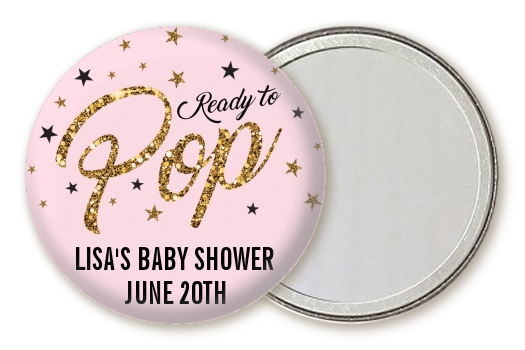  Ready To Pop Gold Glitter - Personalized Baby Shower Pocket Mirror Favors Option 1