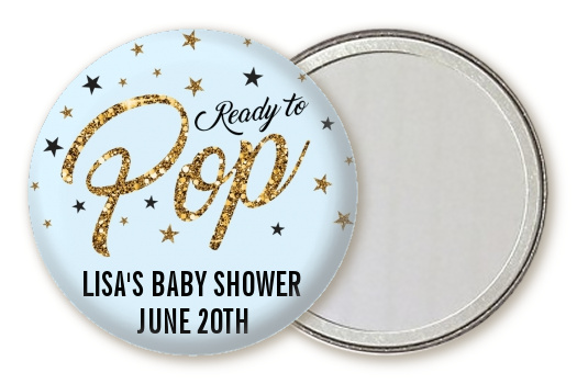  Ready To Pop Gold Glitter - Personalized Baby Shower Pocket Mirror Favors Option 1