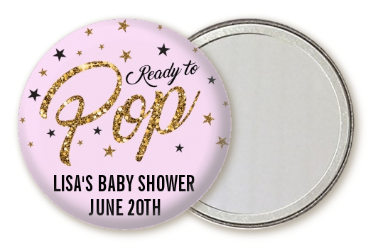  Ready To Pop Gold Glitter - Personalized Baby Shower Pocket Mirror Favors Option 1