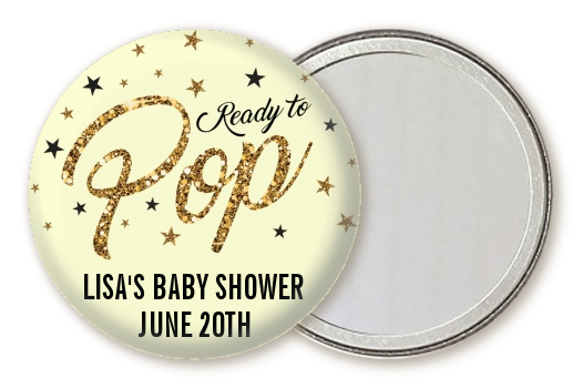  Ready To Pop Gold Glitter - Personalized Baby Shower Pocket Mirror Favors Option 1