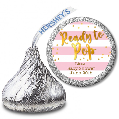  Ready To Pop Gold - Hershey Kiss Baby Shower Sticker Labels Option 1
