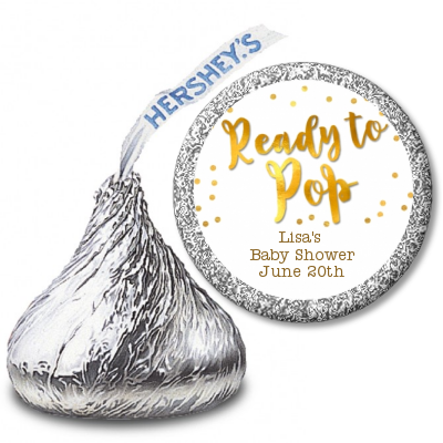  Ready To Pop Gold - Hershey Kiss Baby Shower Sticker Labels Option 1