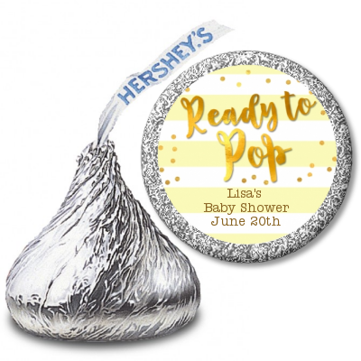  Ready To Pop Gold - Hershey Kiss Baby Shower Sticker Labels Option 1