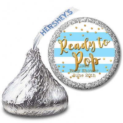  Ready To Pop Gold - Hershey Kiss Baby Shower Sticker Labels Option 1
