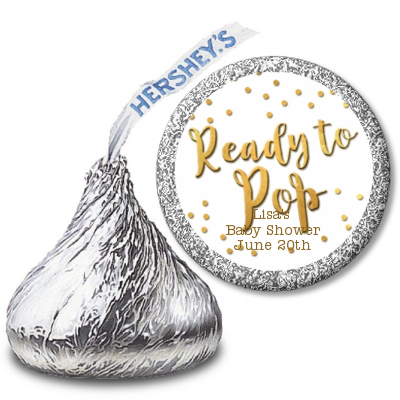  Ready To Pop Gold - Hershey Kiss Baby Shower Sticker Labels Option 1