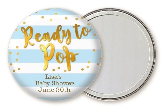  Ready To Pop Gold - Personalized Baby Shower Pocket Mirror Favors Option 1