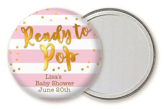  Ready To Pop Gold - Personalized Baby Shower Pocket Mirror Favors Option 1