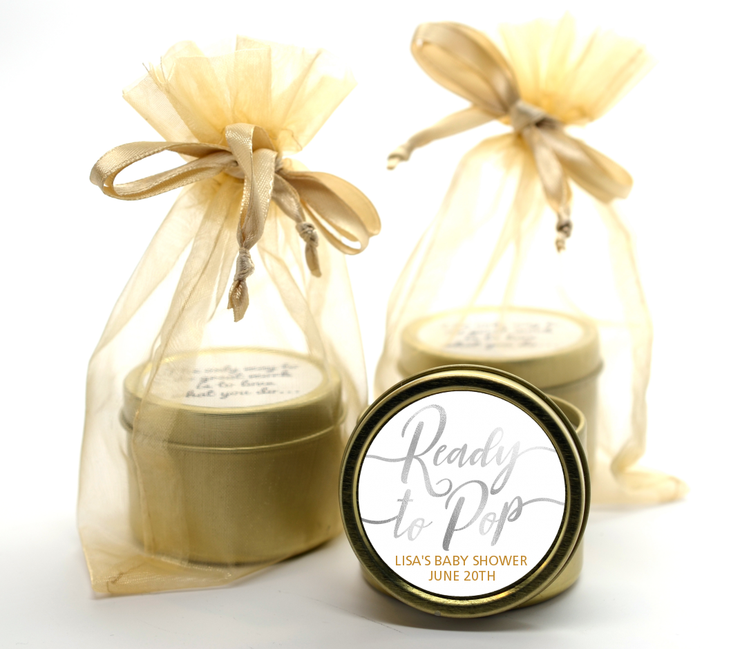  Ready To Pop Metallic - Baby Shower Gold Tin Candle Favors OPTION 1