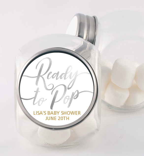  Ready To Pop Metallic - Personalized Baby Shower Candy Jar OPTION 1