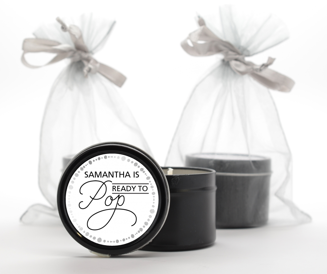  Ready To Pop Metallic Dots - Baby Shower Black Candle Tin Favors Option 1