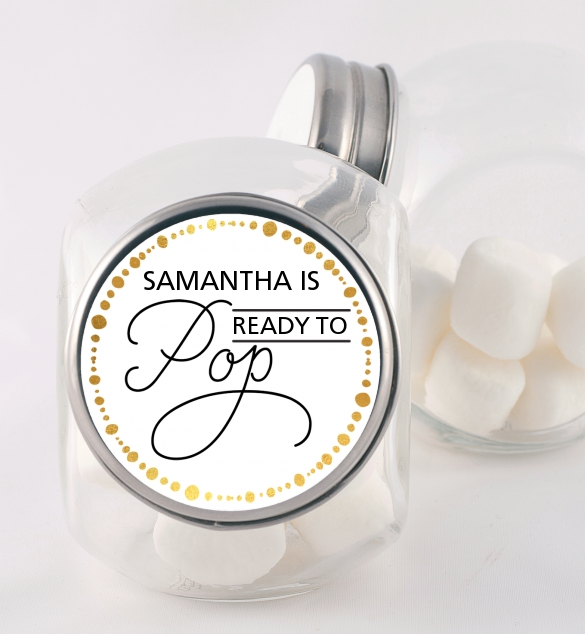  Ready To Pop Metallic Dots - Personalized Baby Shower Candy Jar Option 1