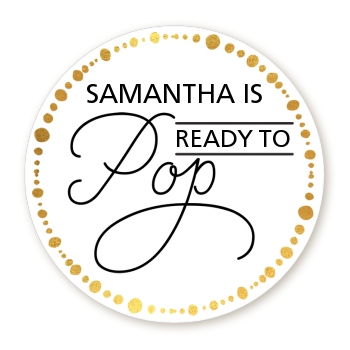  Ready To Pop Metallic Dots - Round Personalized Baby Shower Sticker Labels Option 1