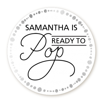  Ready To Pop Metallic Dots - Round Personalized Baby Shower Sticker Labels Option 1
