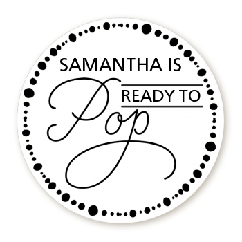 Ready To Pop Metallic Dots - Round Personalized Baby Shower Sticker Labels Option 1