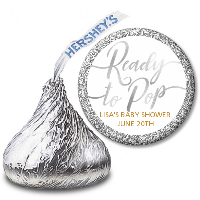  Ready To Pop Metallic - Hershey Kiss Baby Shower Sticker Labels OPTION 1