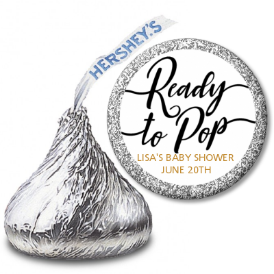  Ready To Pop Metallic - Hershey Kiss Baby Shower Sticker Labels OPTION 1