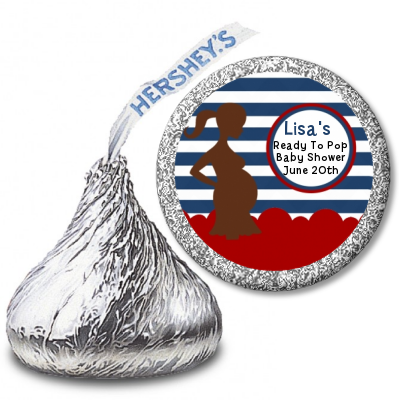 Ready To Pop Navy Blue Stripes and Red - Hershey Kiss Baby Shower Sticker Labels