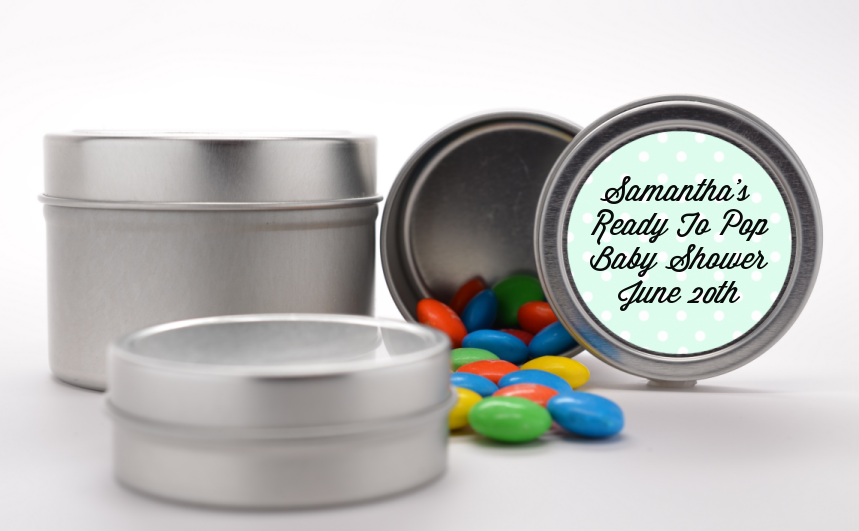  Ready To Pop Pastel Polka Dots - Custom Baby Shower Favor Tins A Mint Green