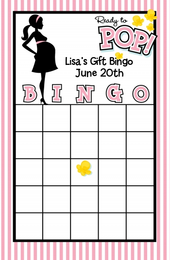 Ready To Pop Pink - Baby Shower Gift Bingo Game Card